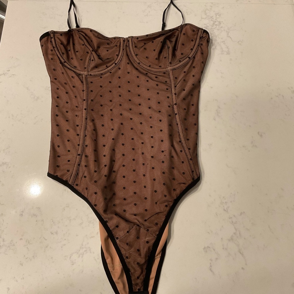 White fox black polka dot bodysuit